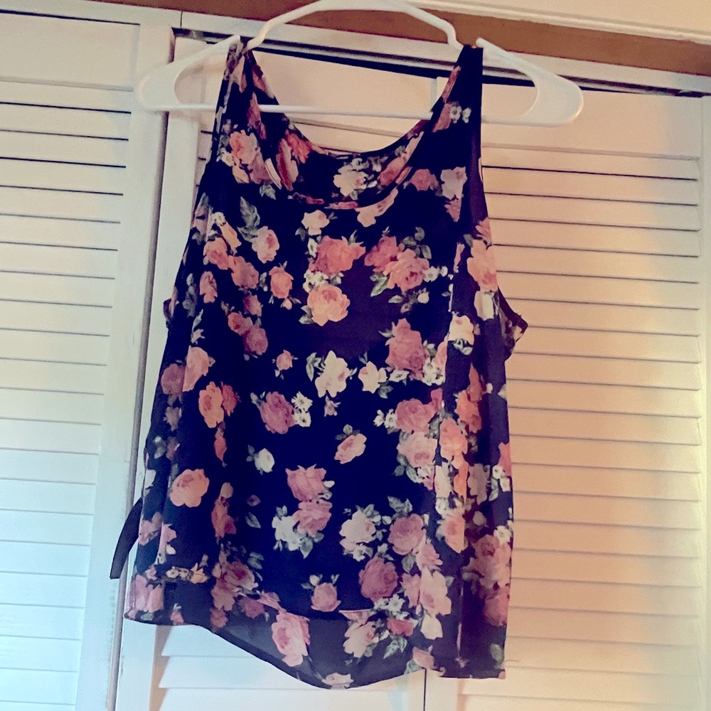 Navy blue pink floral sheer Medium, partial open back, kohls